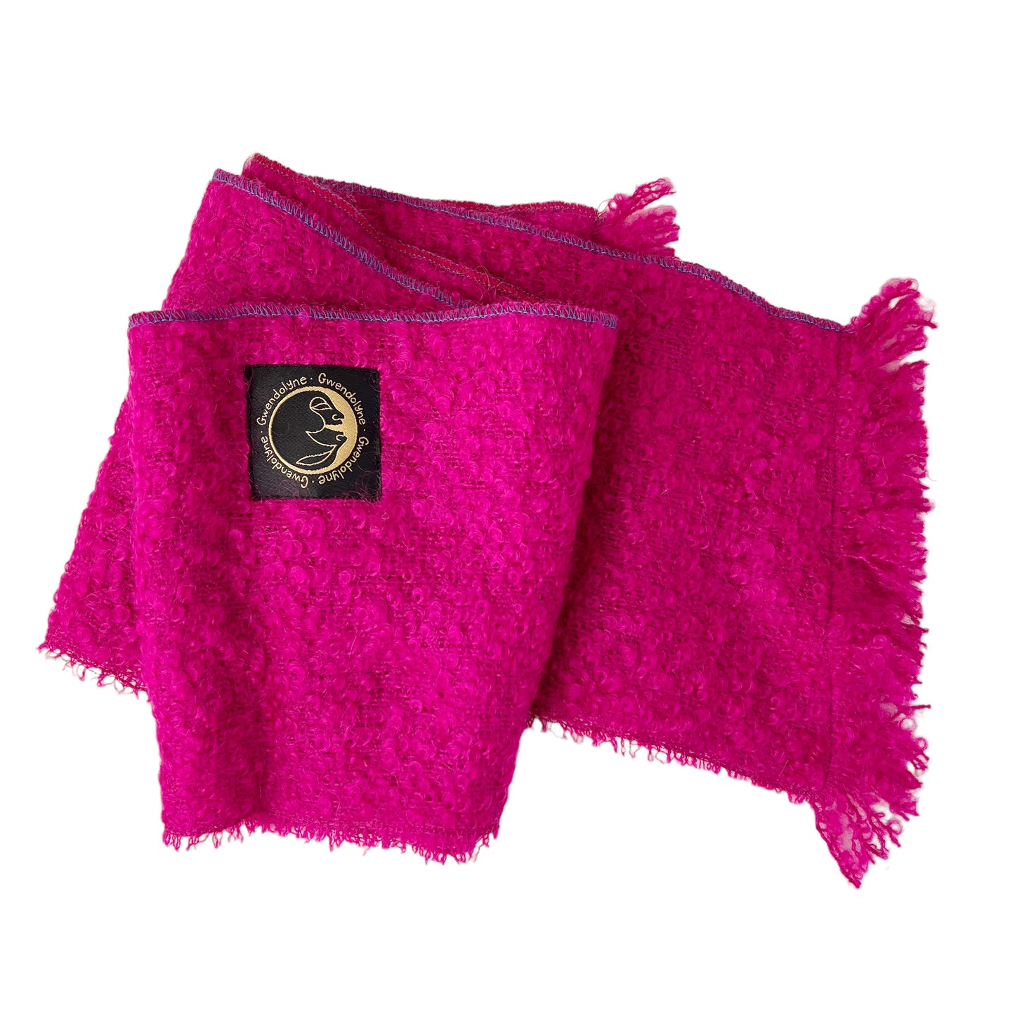Hot Pink Fushia Boucle Weave Fringe with Buttons Scarf