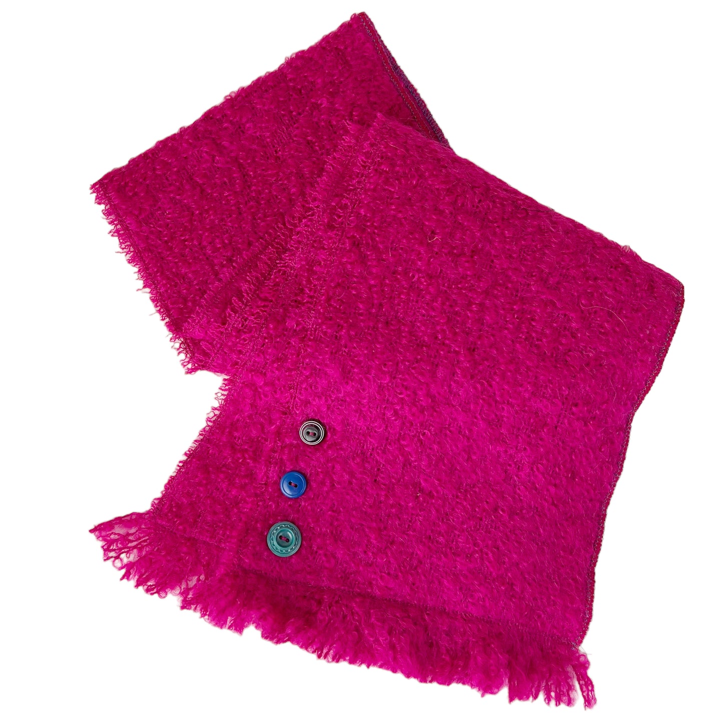 Hot Pink Fushia Boucle Weave Fringe with Buttons Scarf
