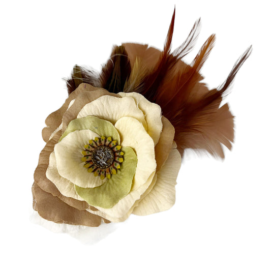 Ivory Beige Rose Fascinator Hair Clip