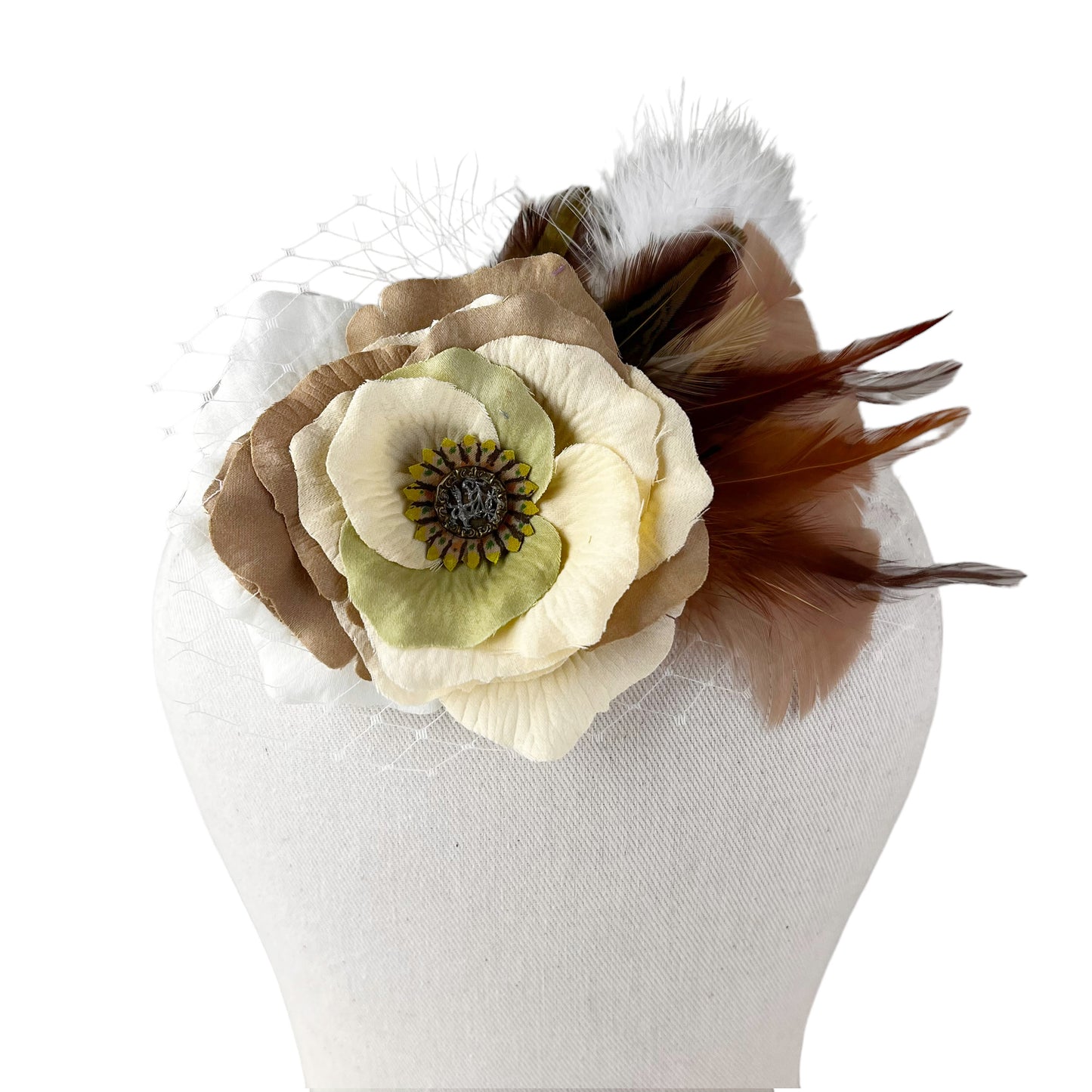 Ivory Beige Rose Fascinator Hair Clip