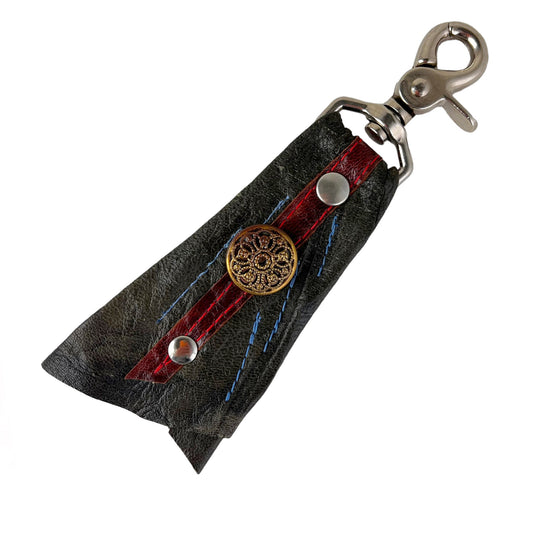 Goat Leather Key Spring Hook Fob Dark Green