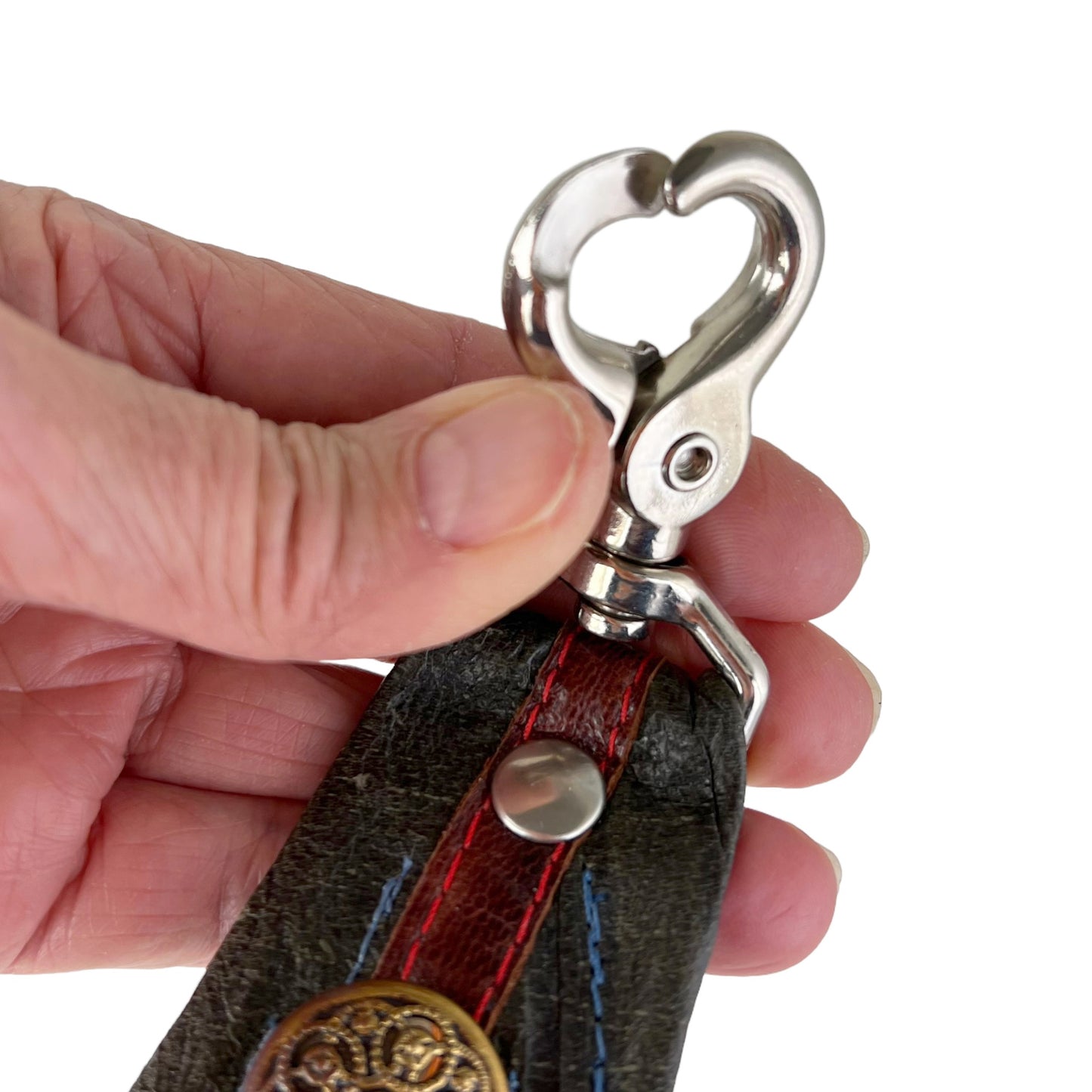 Goat Leather Key Hook Fob Dark Green