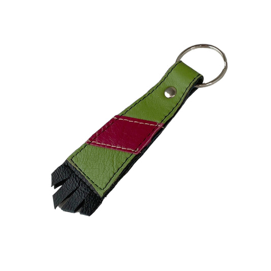 Large Lime Pink Cowhide Key Ring Fob