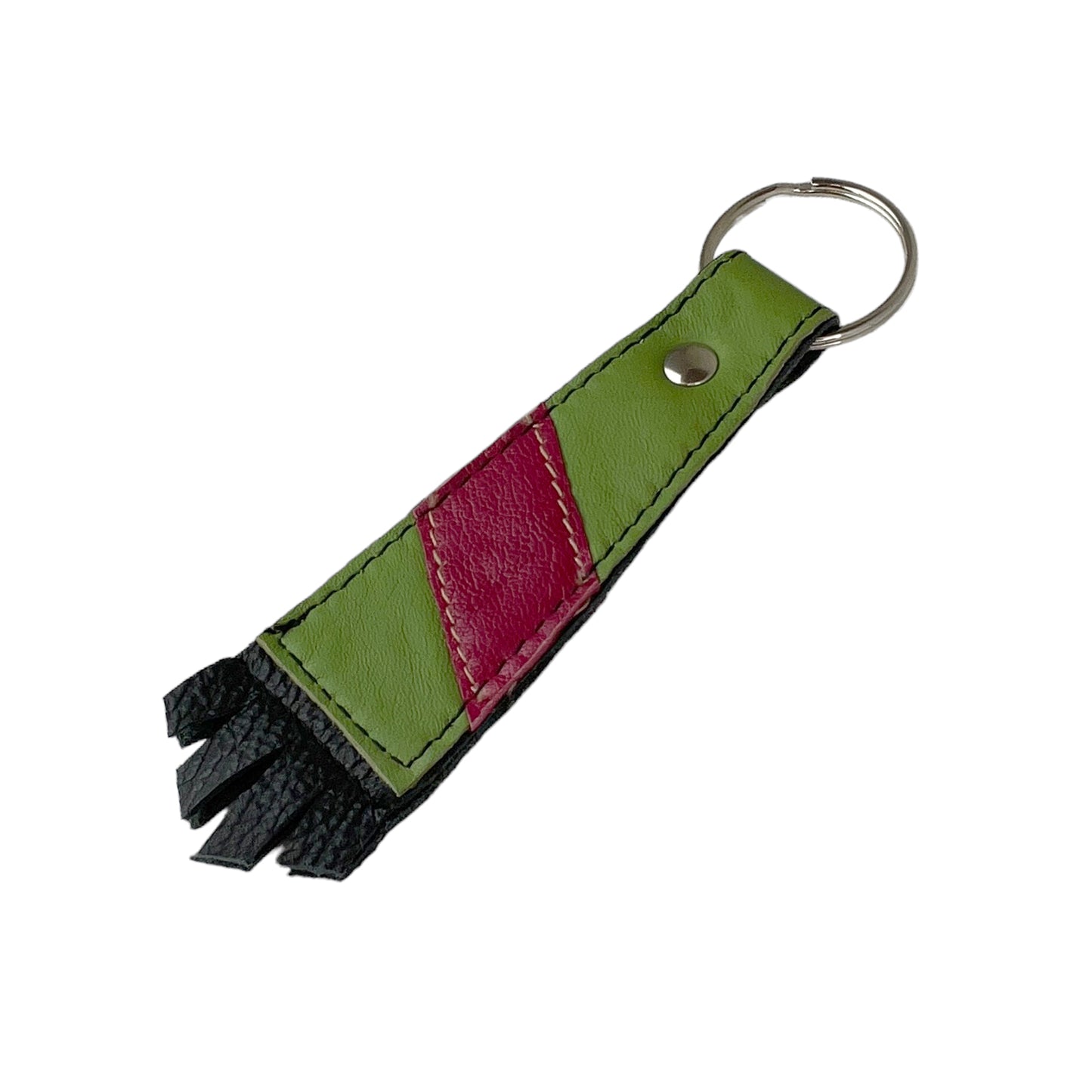 Large Lime Pink Cowhide Key Ring Fob