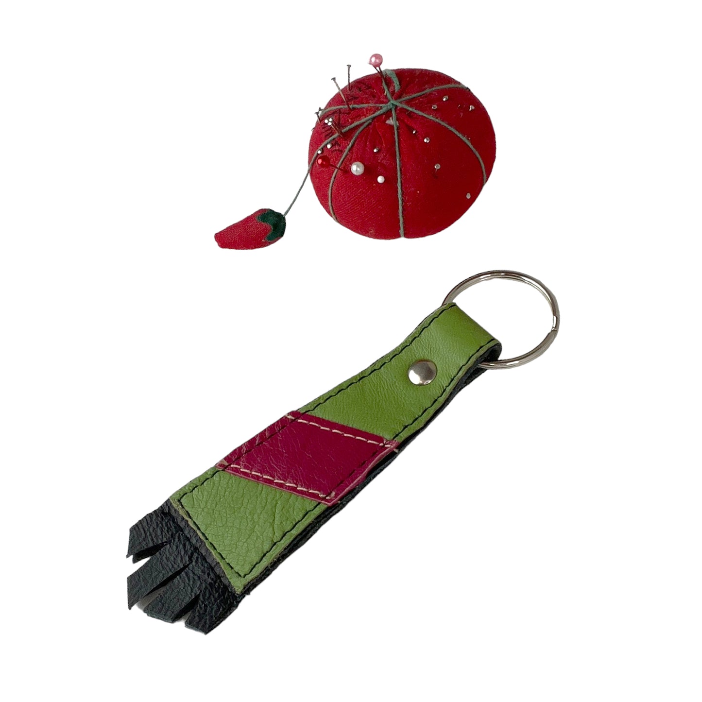 Large Lime Pink Cowhide Key Ring Fob