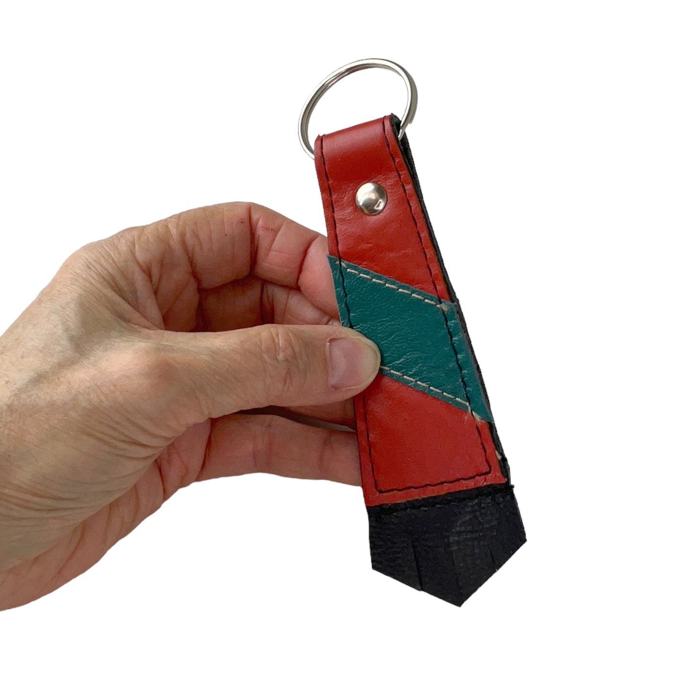 Large Orange Teal Cowhide Key Ring Fob
