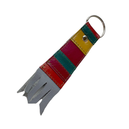 Large Rainbow Cowhide Key Ring Fob Boho