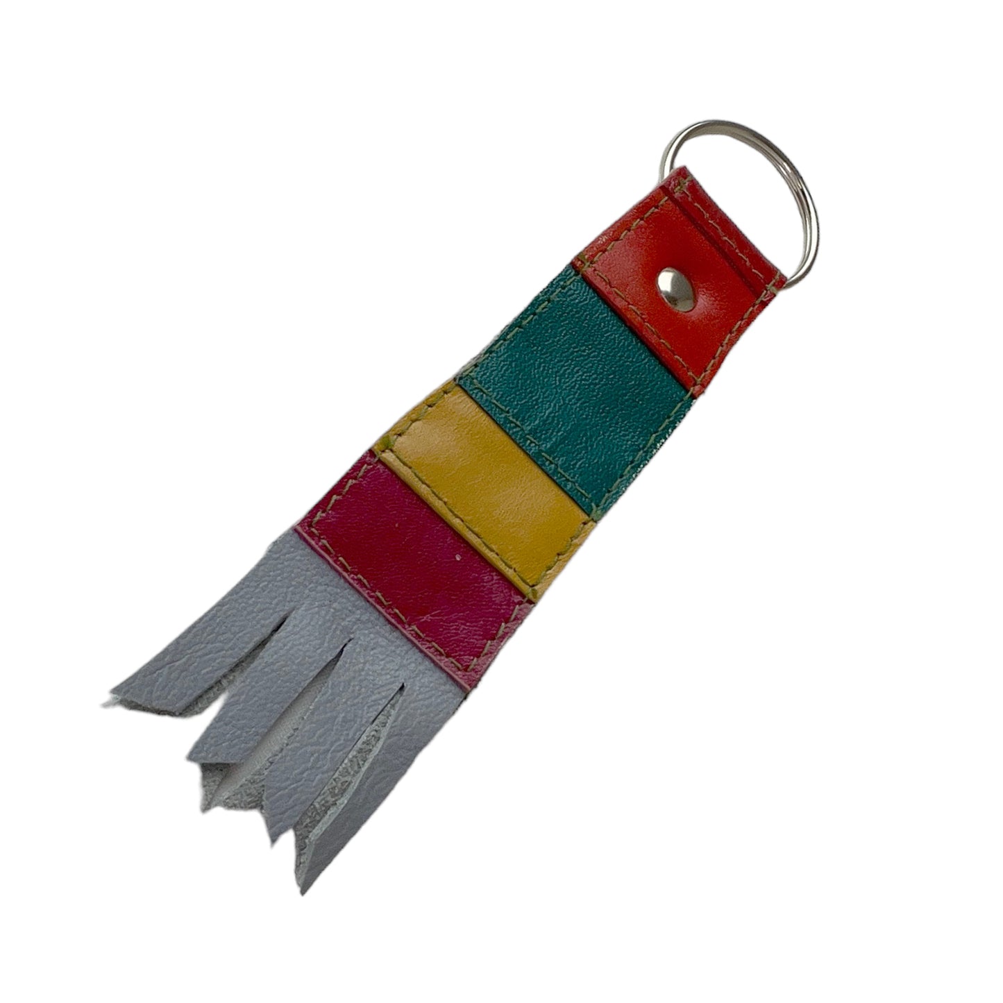 Large Rainbow Cowhide Key Ring Fob Boho