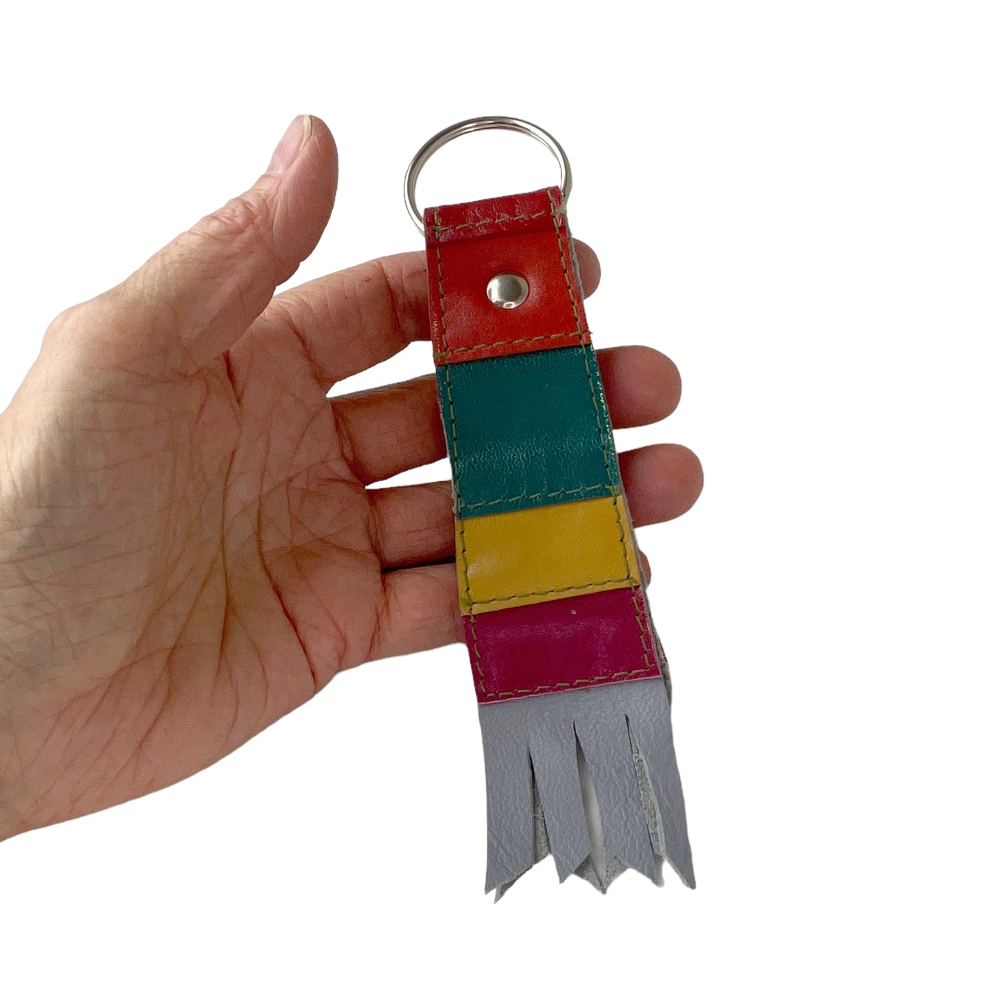 Large Rainbow Cowhide Key Ring Fob Boho