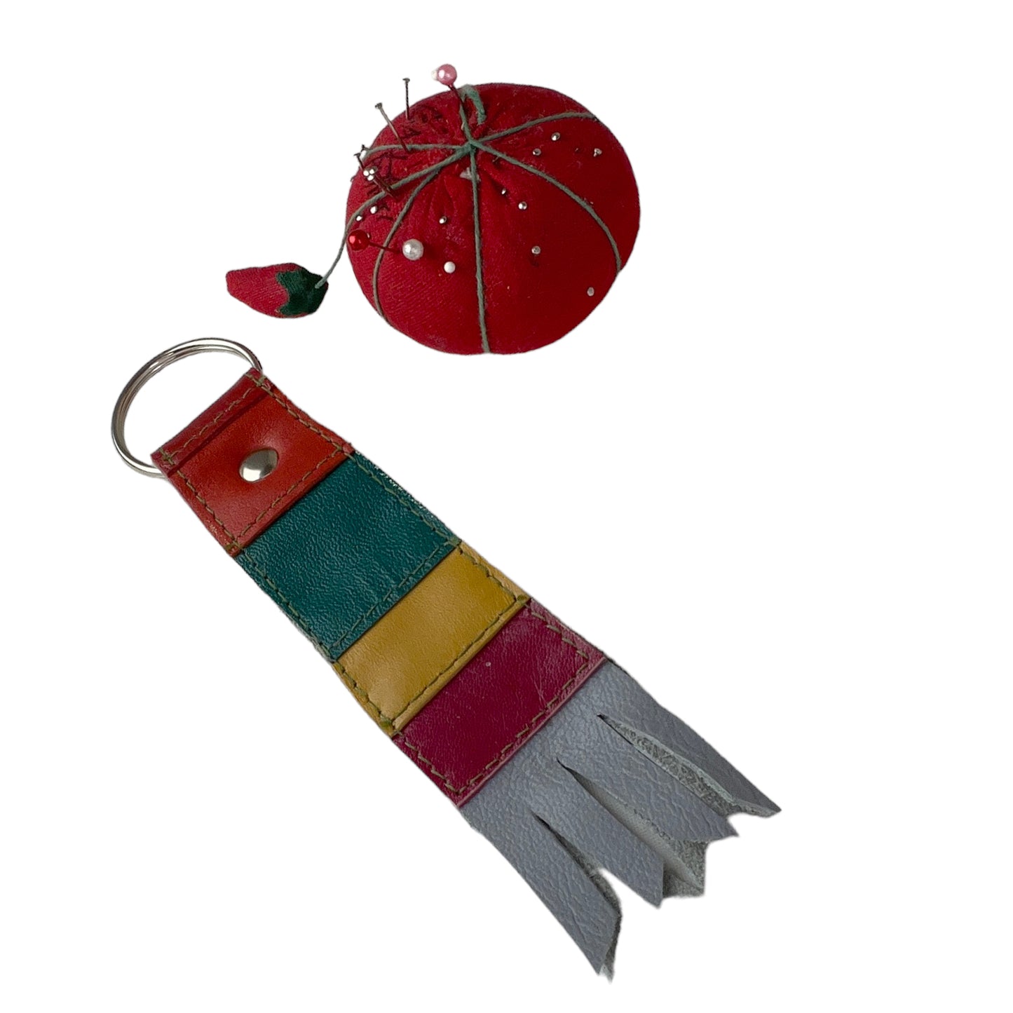 Large Rainbow Cowhide Key Ring Fob Boho