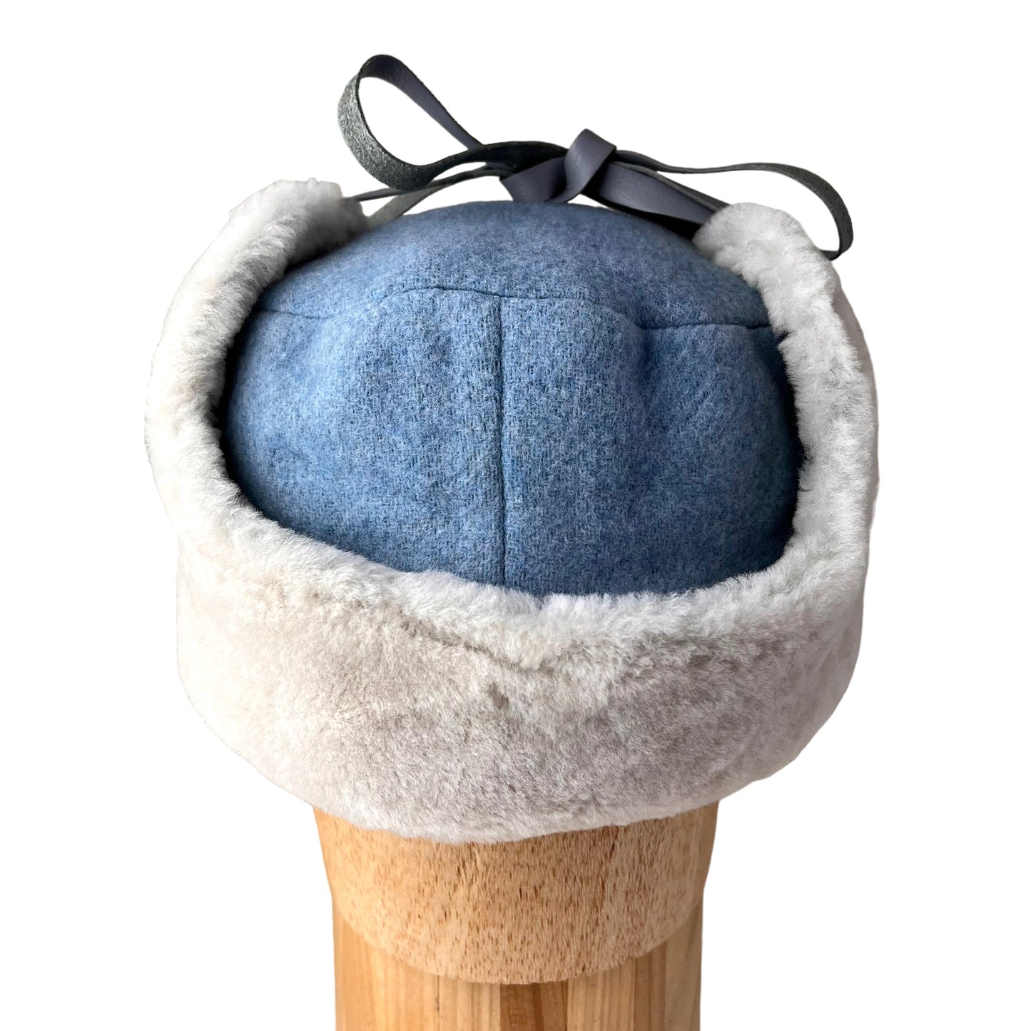 Winter Wave Trapper Helmet Hat Large Baby Blue White Fur