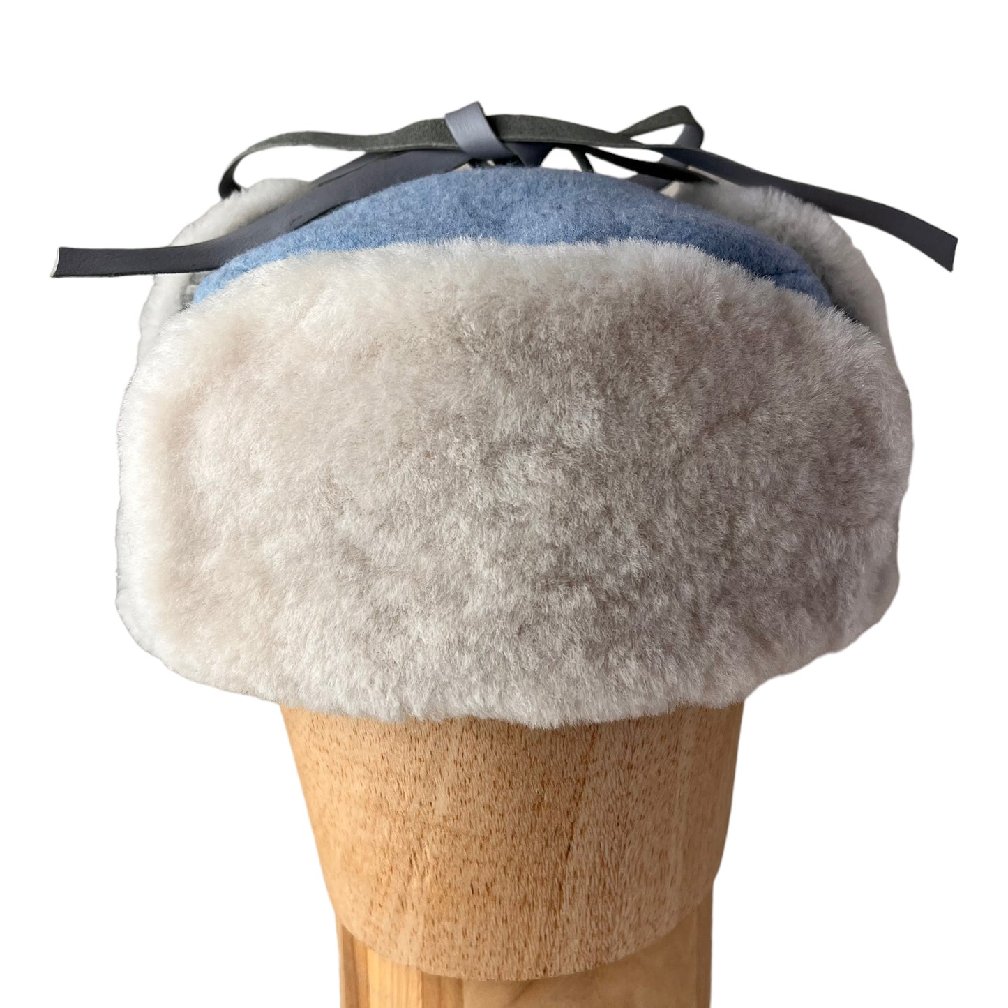 Winter Wave Trapper Helmet Hat Large Baby Blue White Fur