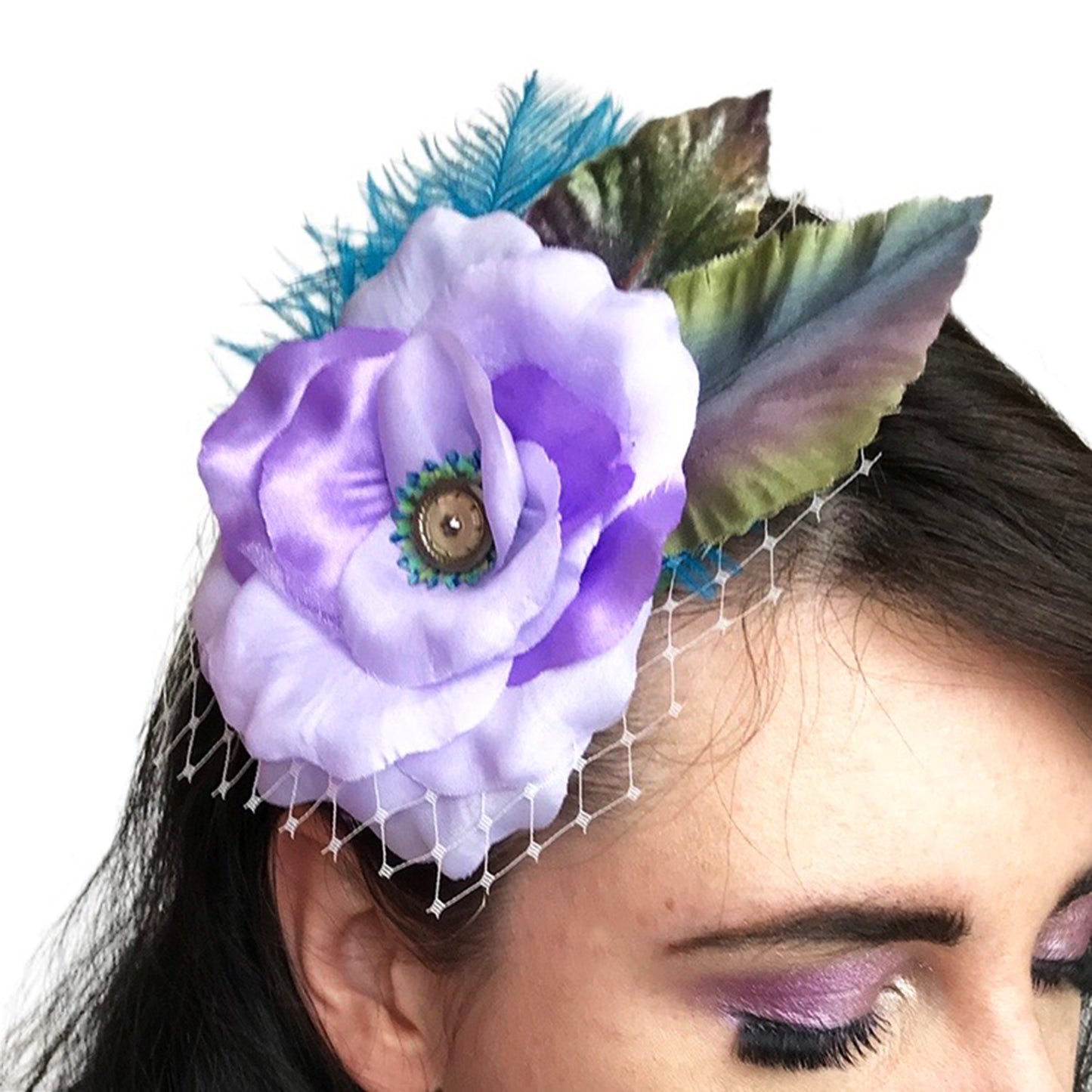 Purple Lilac Rose Fascinator Hair Clip