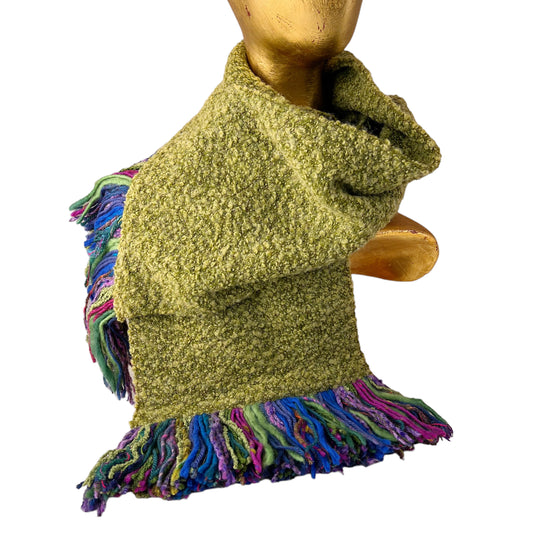 Boucle Double Knit Layer Fringe Scarf Lime 2