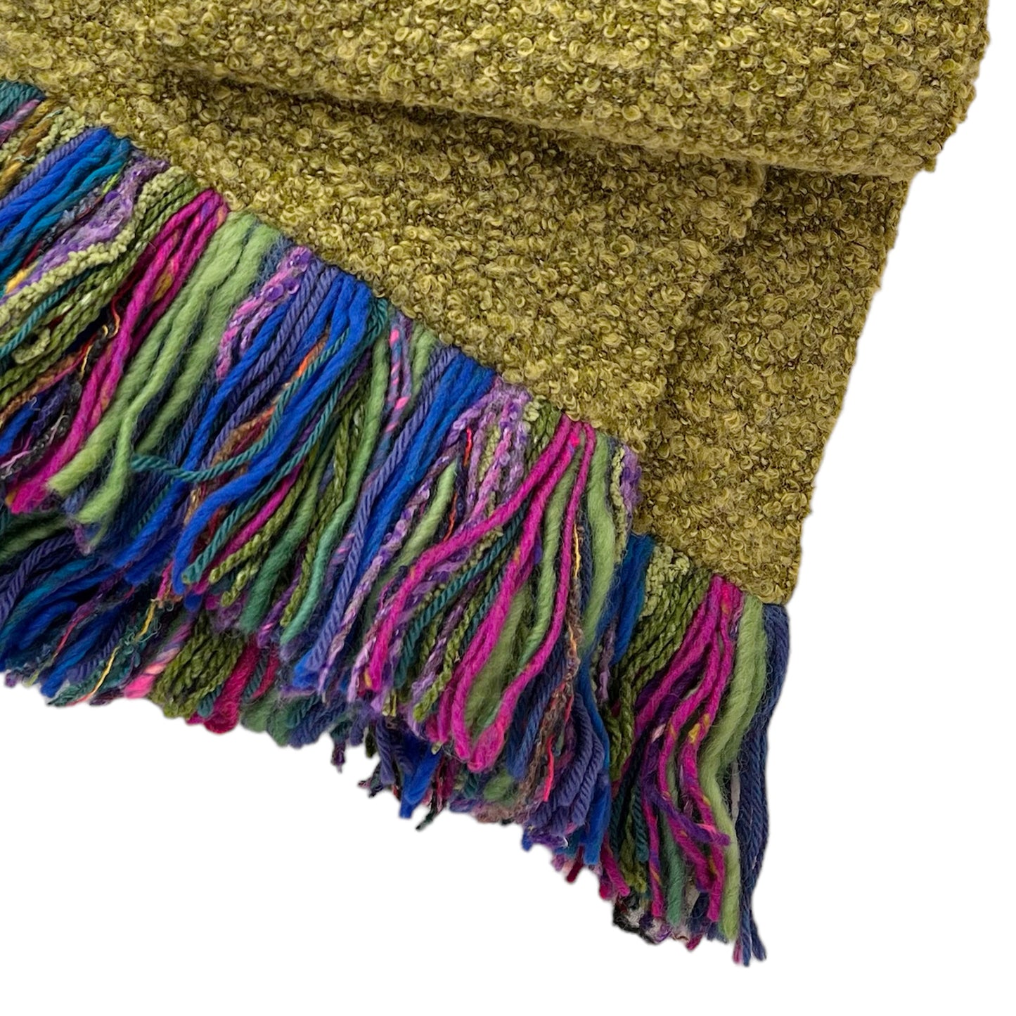 Boucle Double Knit Layer Fringe Scarf Lime 2