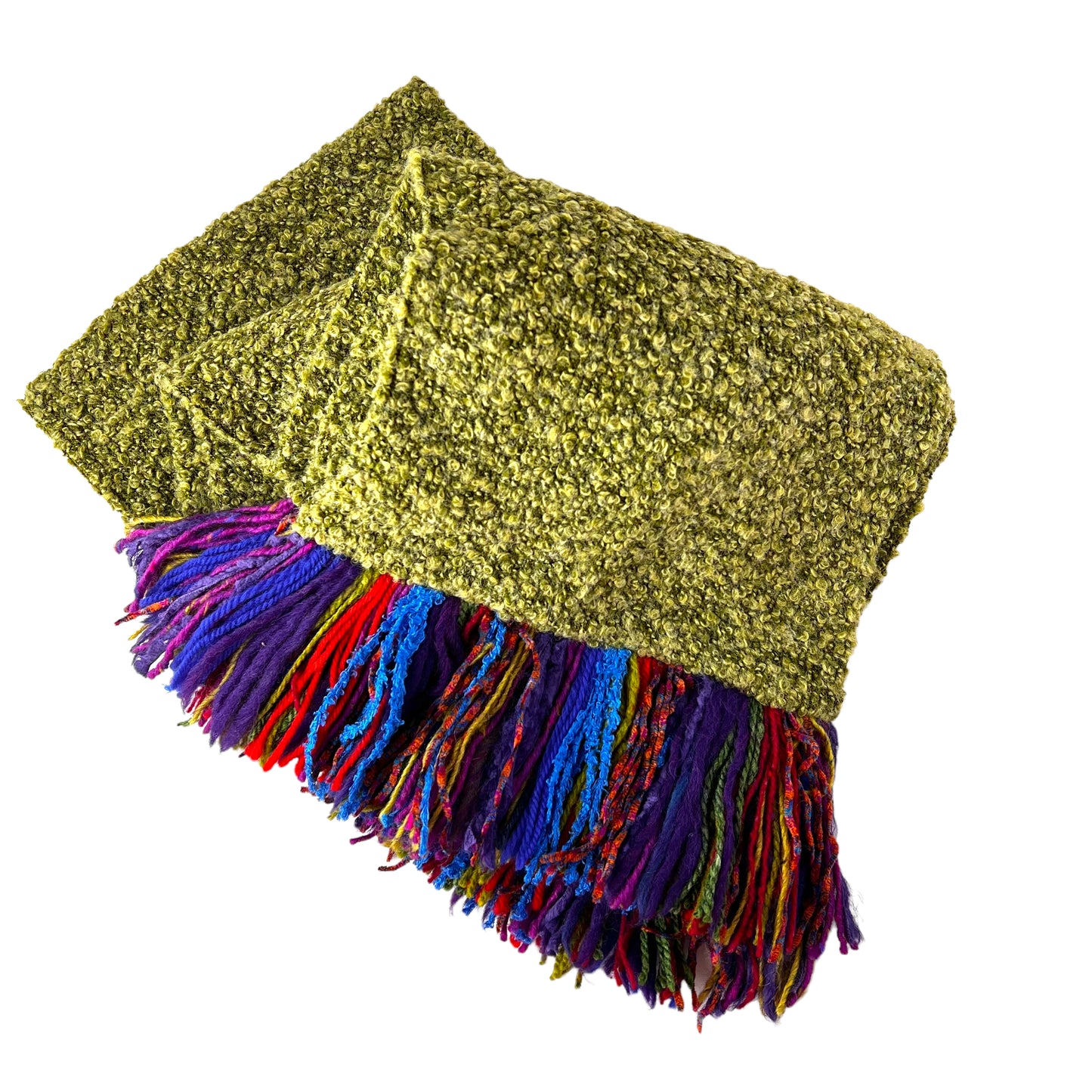 Boucle Double Knit Layer Fringe Scarf Lime 1