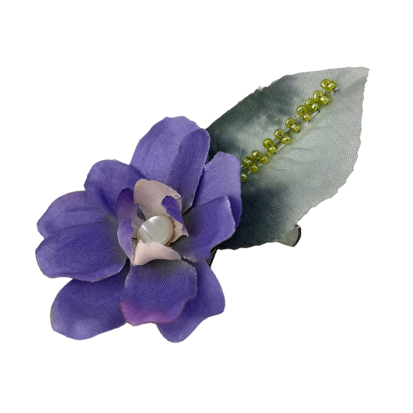Small Flower Hat Clip Mauve green beads back