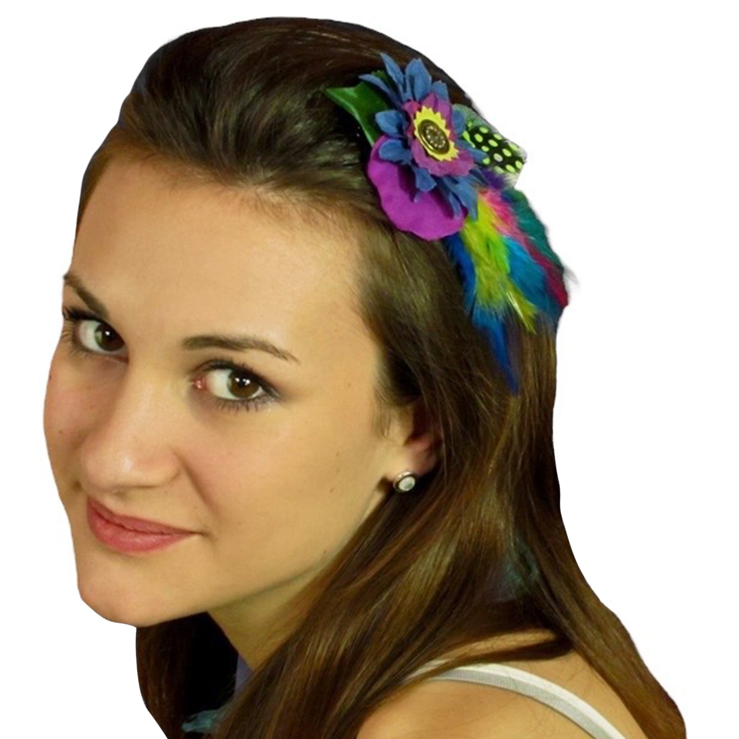 Small Flower Feather Hair Clip Navy Blue Purple Lime