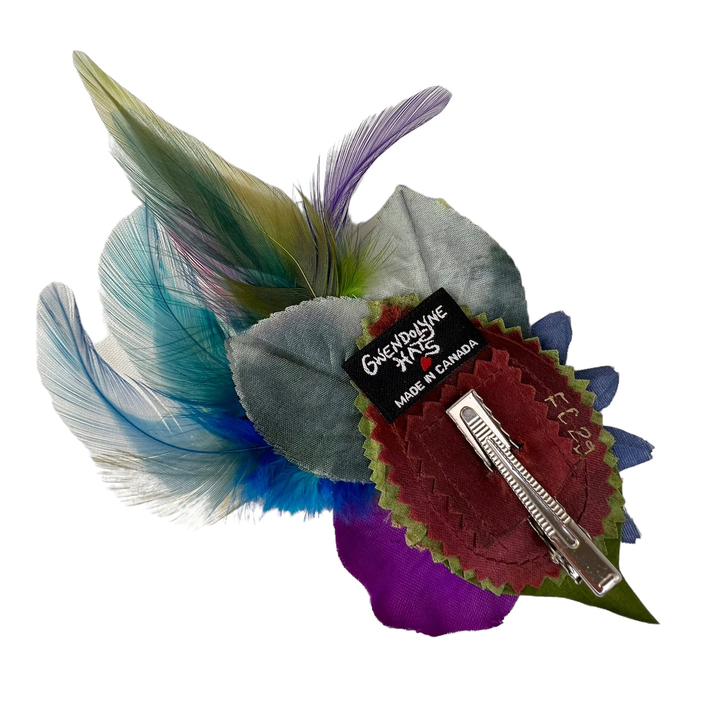 Small Flower Feather Hair Clip Navy Blue Purple Lime