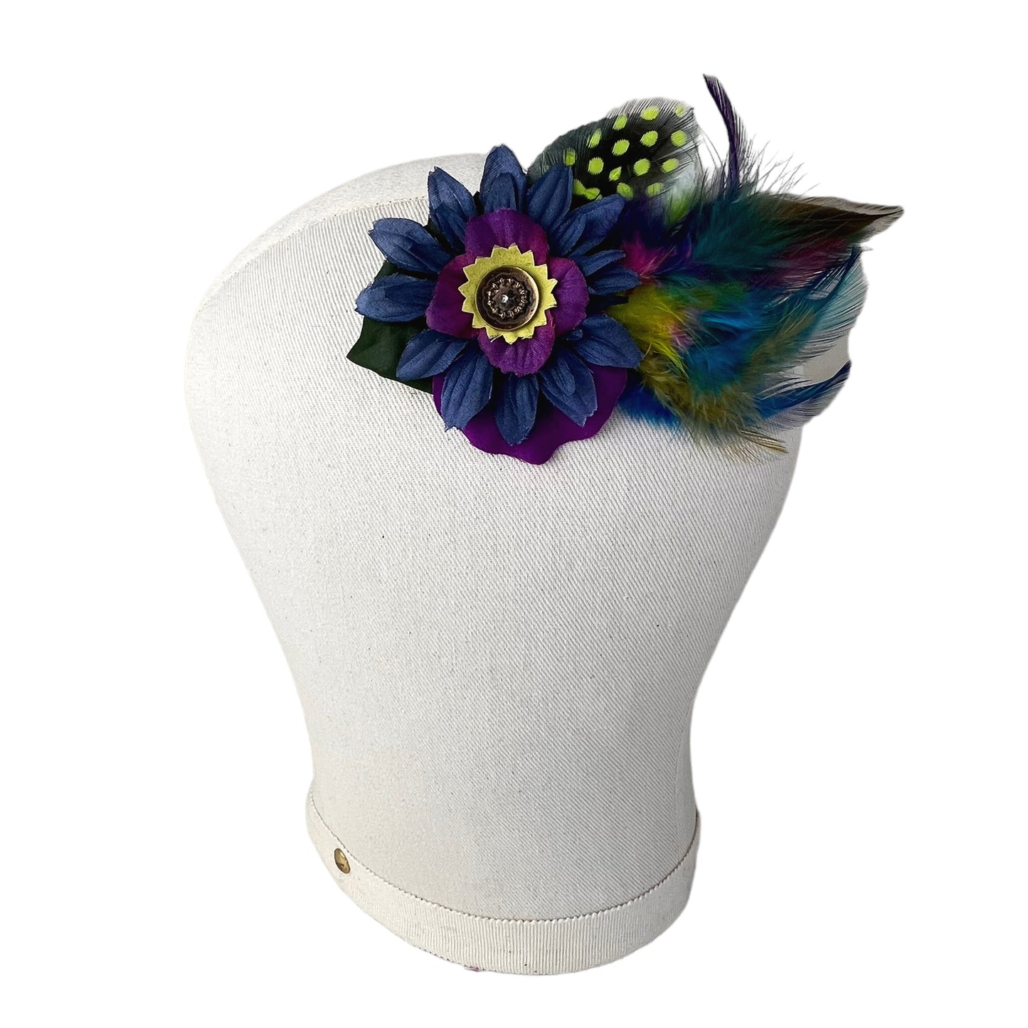 Small Flower Feather Hair Clip Navy Blue Purple Lime
