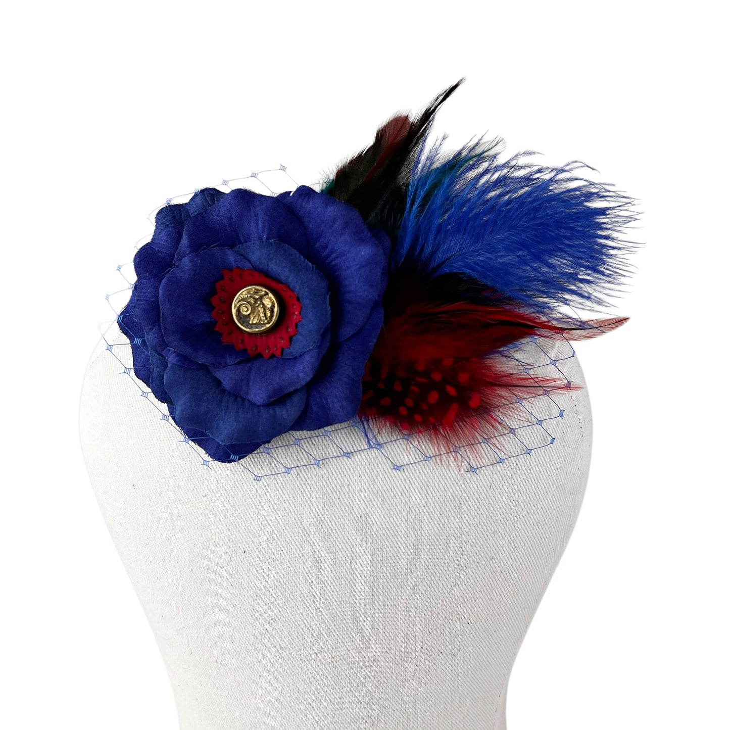 Blue Navy Rose Fascinator Ostrich Feather Hair Clip