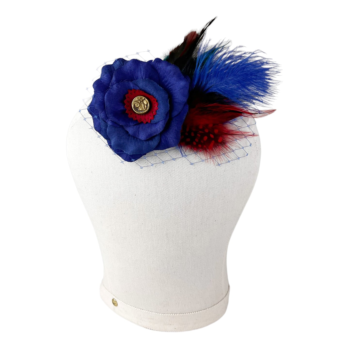 Blue Navy Rose Fascinator Ostrich Feather Hair Clip