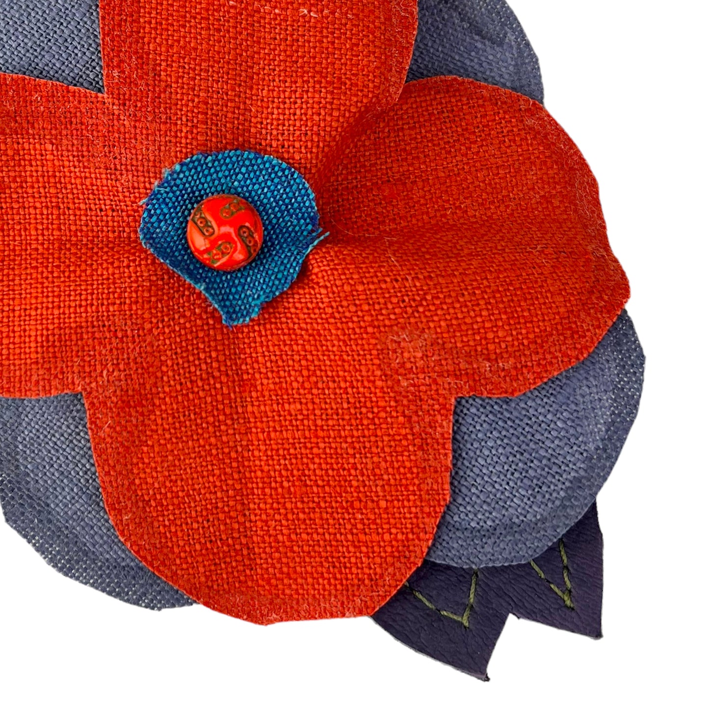 Linen Flower Brooch Pin Orange Purple