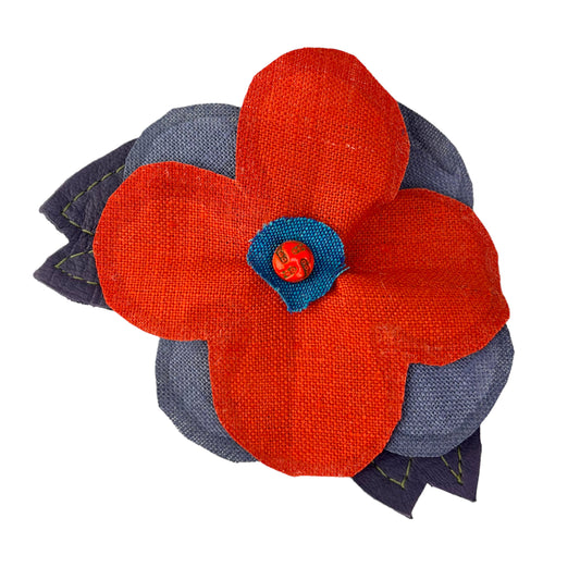 Linen Flower Brooch Pin Orange Purple