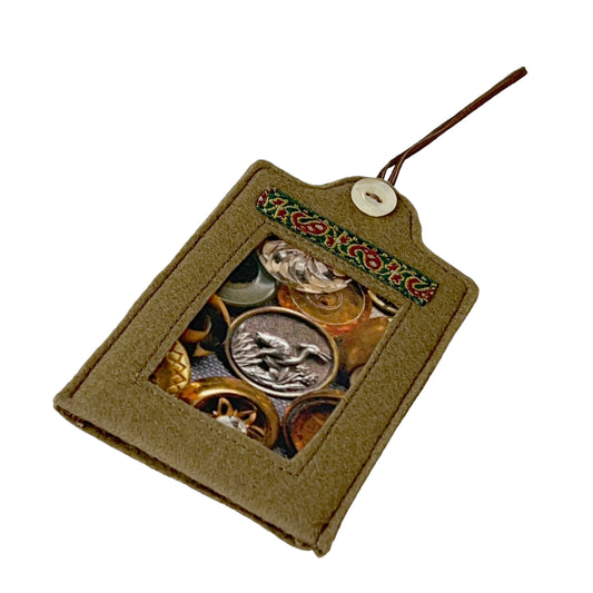 Taupe Felt Ornamental Hanging Frame - Antique Buttons