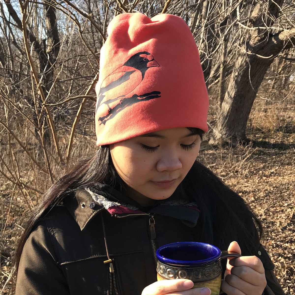 Evening Grosbeak Slouchy Toque Hat Papaya Orange