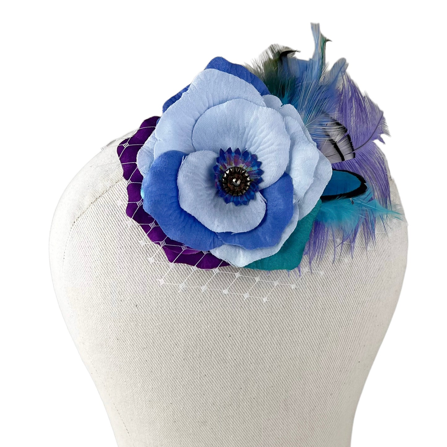 Blue Lilac Rose Fascinator Hair Clip Pastel