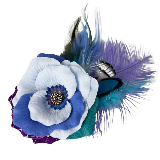 Blue Lilac Rose Fascinator Hair Clip Pastel