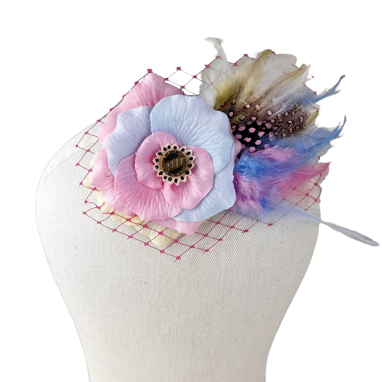 Pink Blue Rose Fascinator Hair Clip