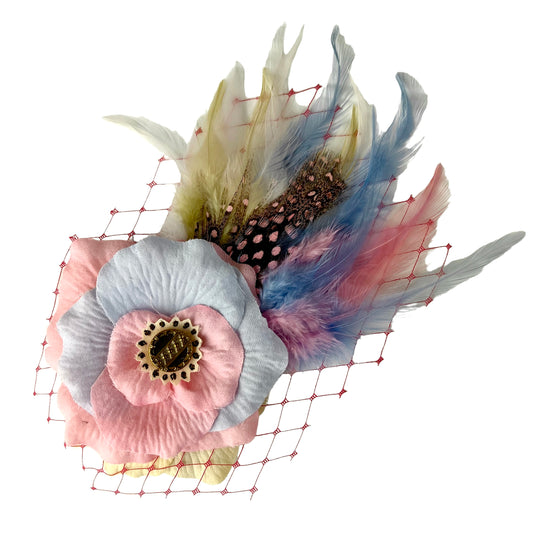 Pink Blue Rose Fascinator Hair Clip