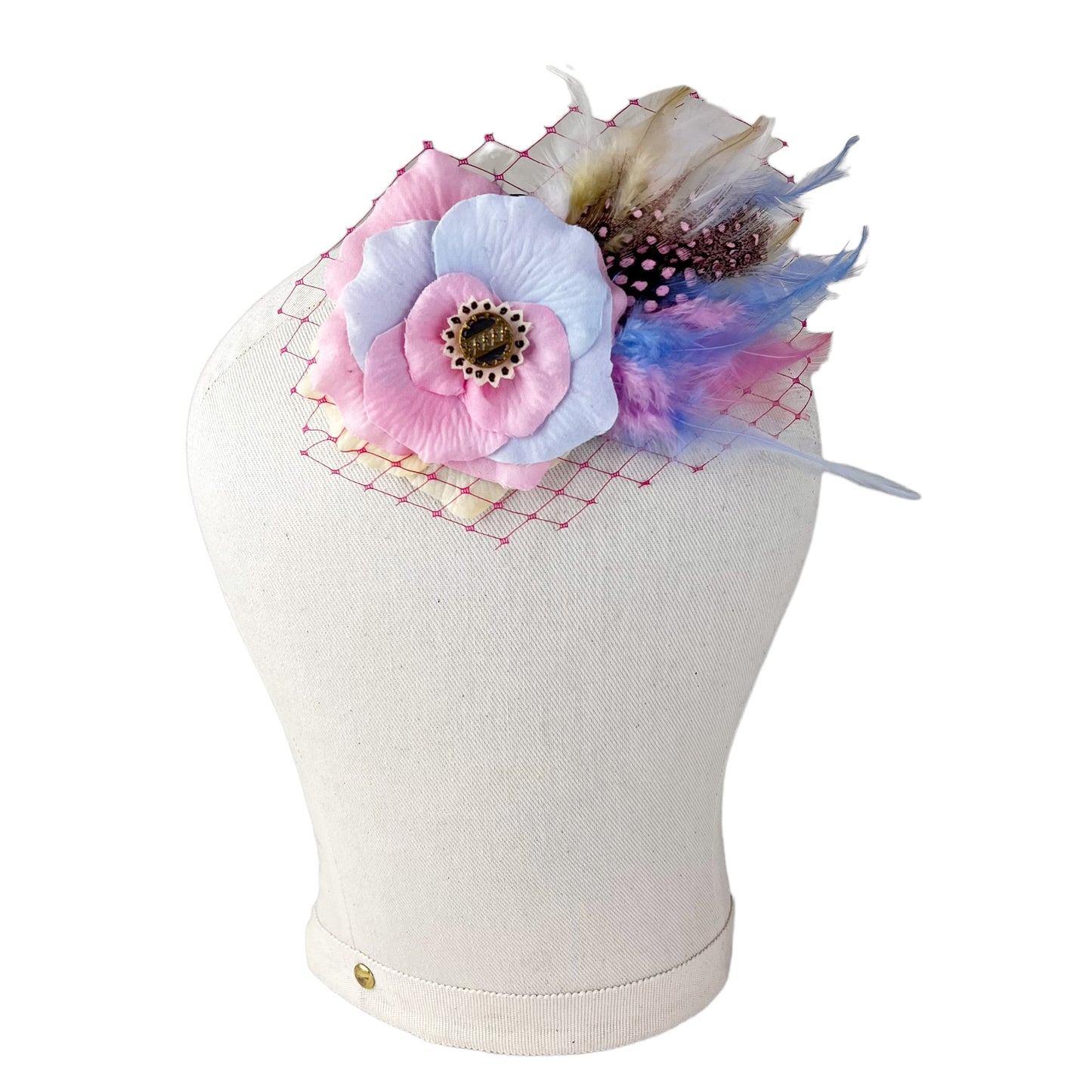 Pink Blue Rose Fascinator Hair Clip