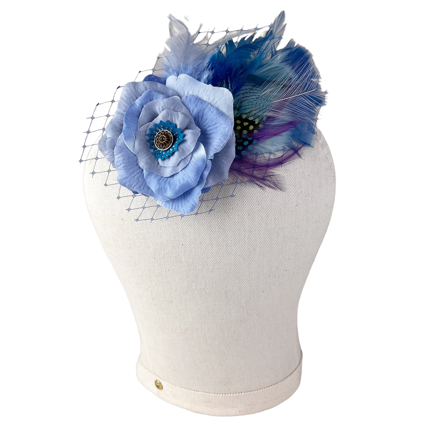Blue Rose Feather Fascinator Hair Clip