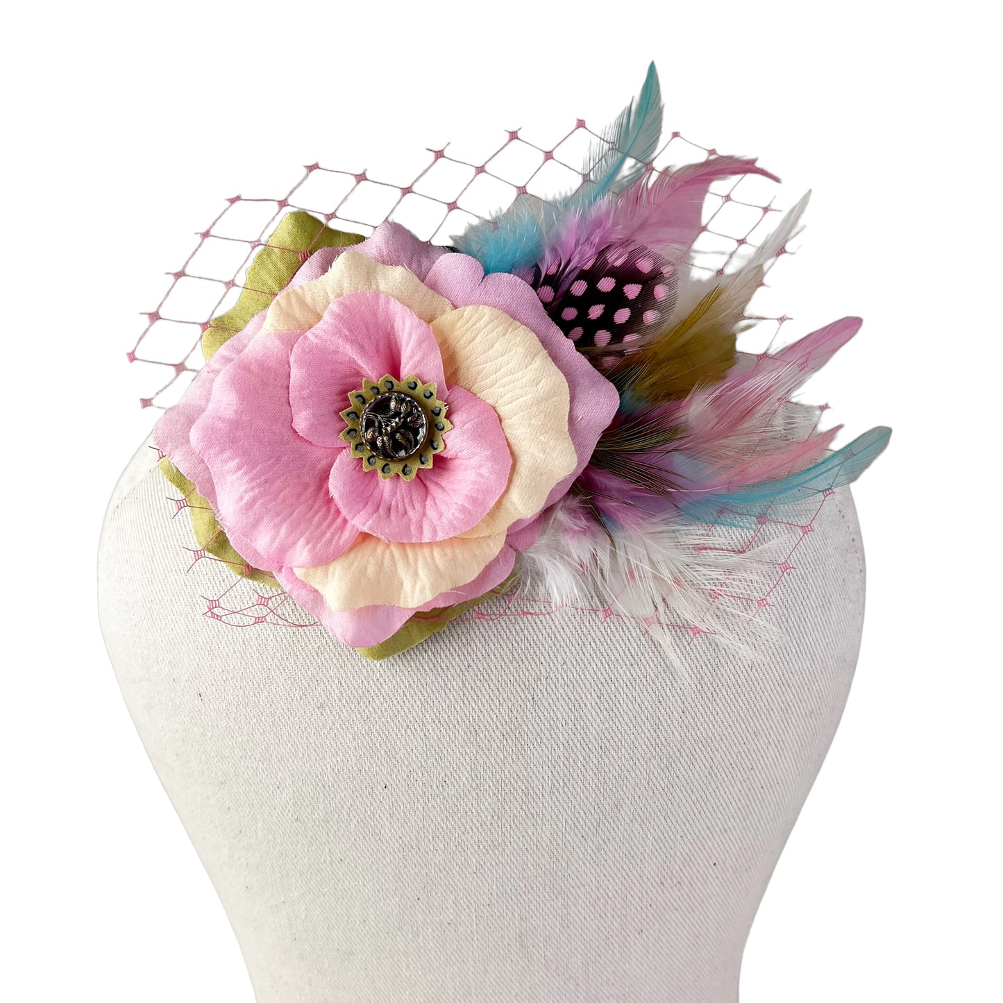 Pink Pastel Rose Fascinator Hair Clip