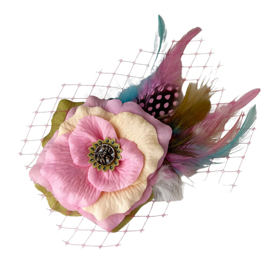 Pink Pastel Rose Fascinator Hair Clip