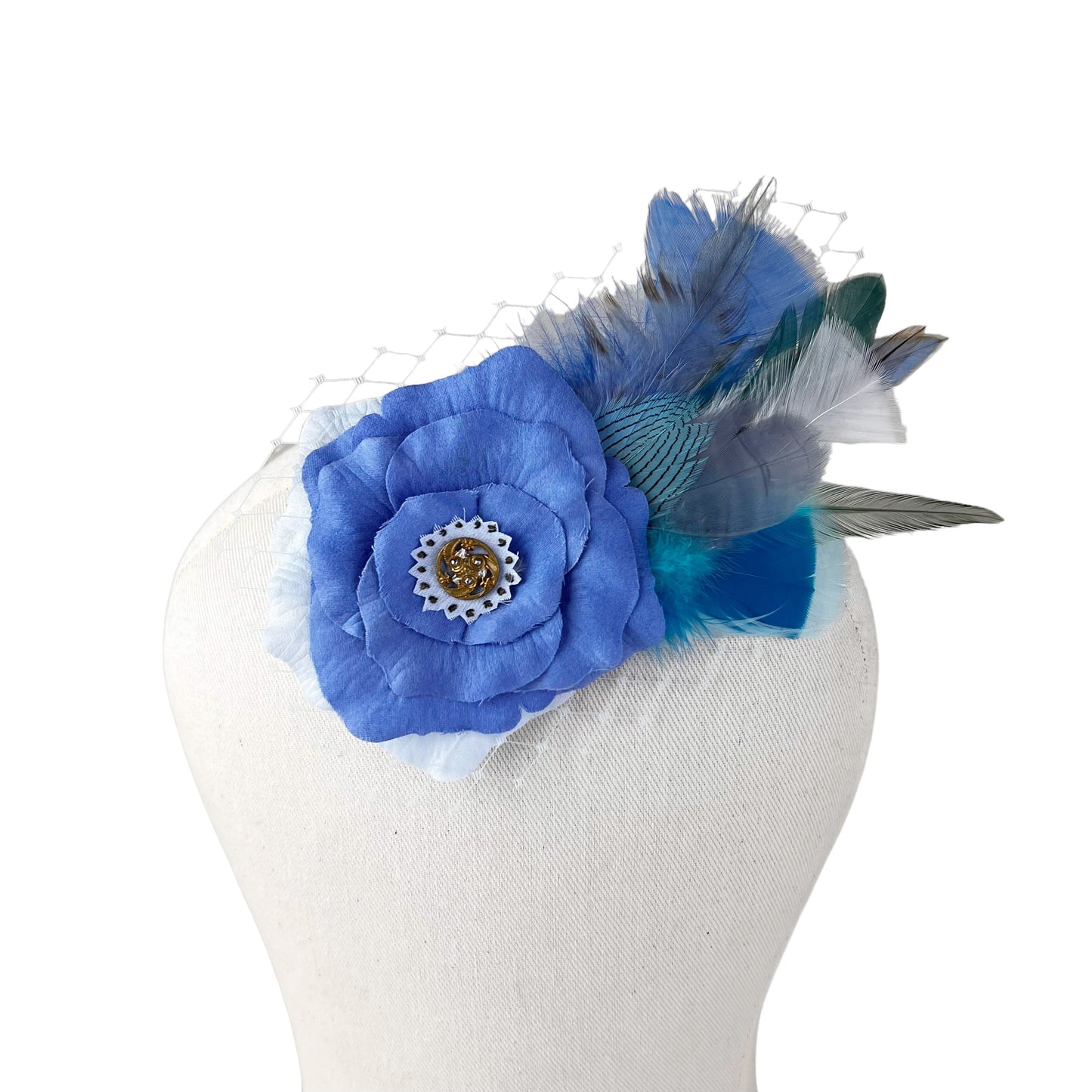 Blue Rose Feather Fascinator Hair Clip