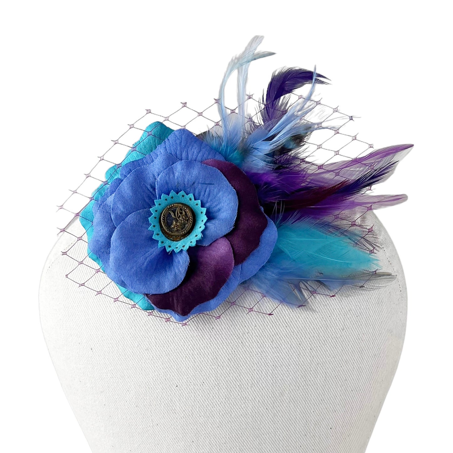 Blue Periwinkle Rose Fascinator Hair Clip