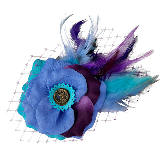 Blue Periwinkle Rose Fascinator Hair Clip