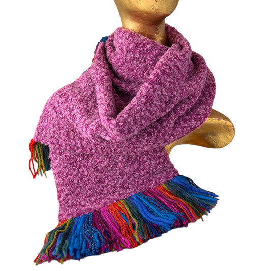 Boucle Double Knit Layer Fringe Scarf Pink