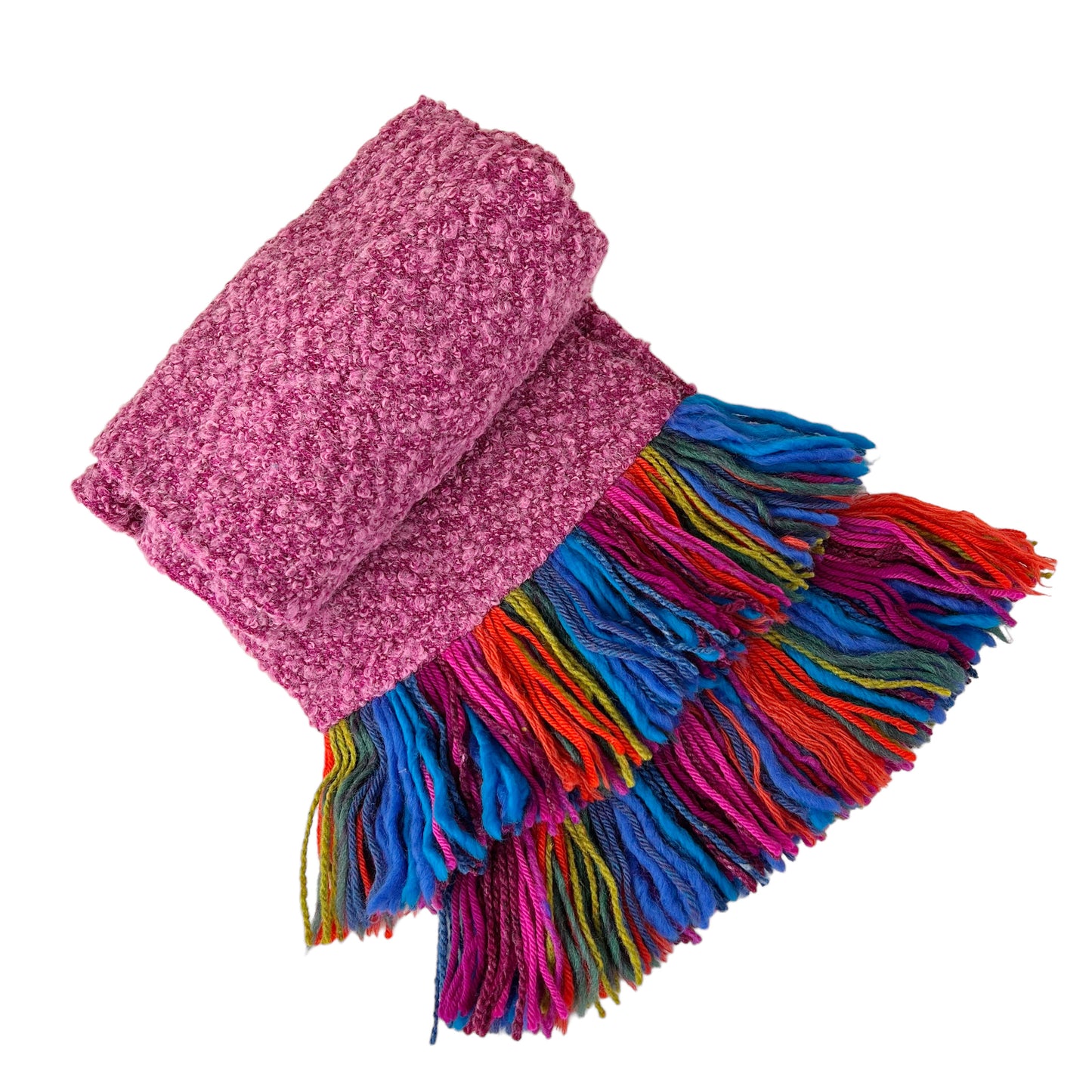 Boucle Double Knit Layer Fringe Scarf Pink