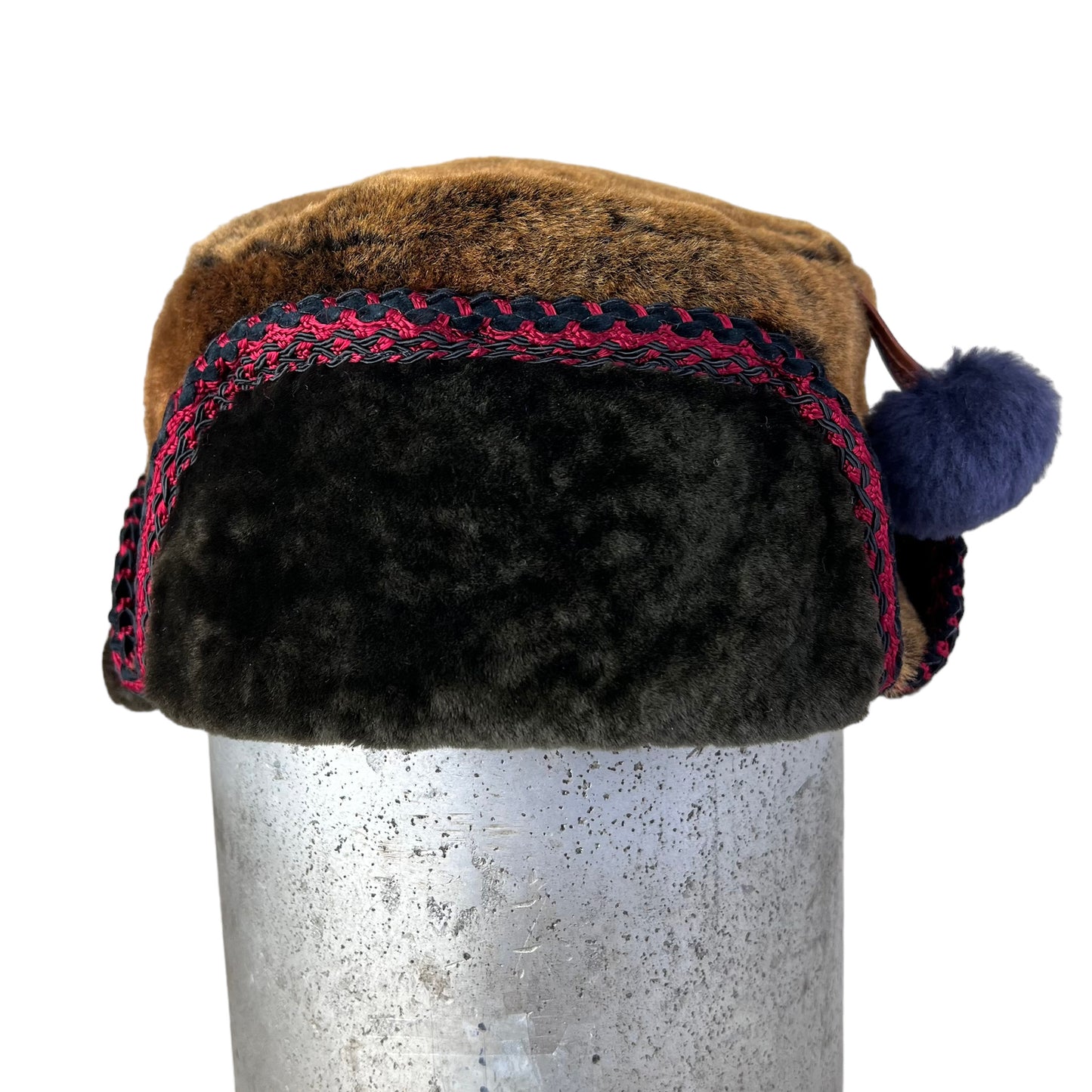 Pom Pom Fur Ear Flap Small Helmet Hat Brown