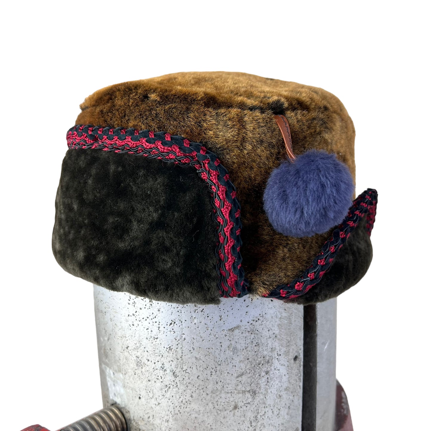 Pom Pom Fur Ear Flap Small Helmet Hat Brown