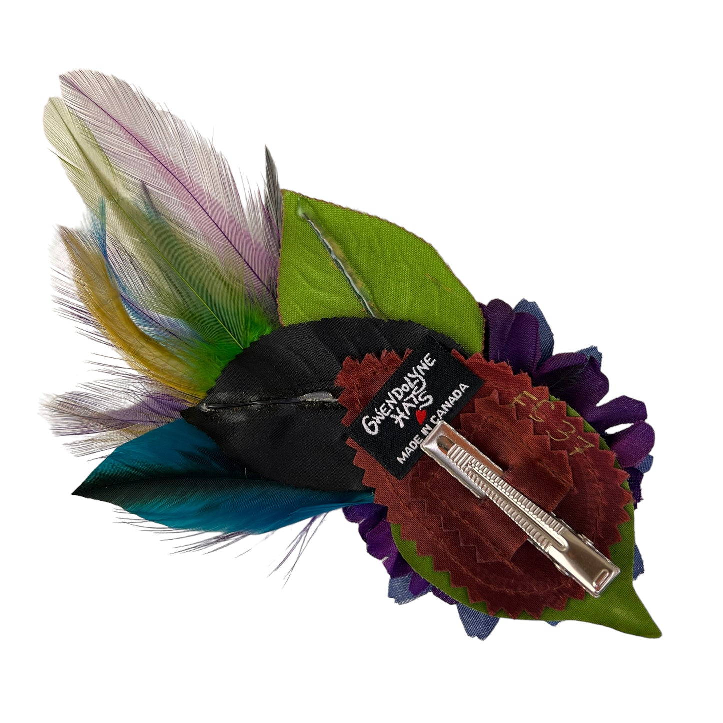 Small Flower Feather Hair Clip Navy Blue Violet Purple