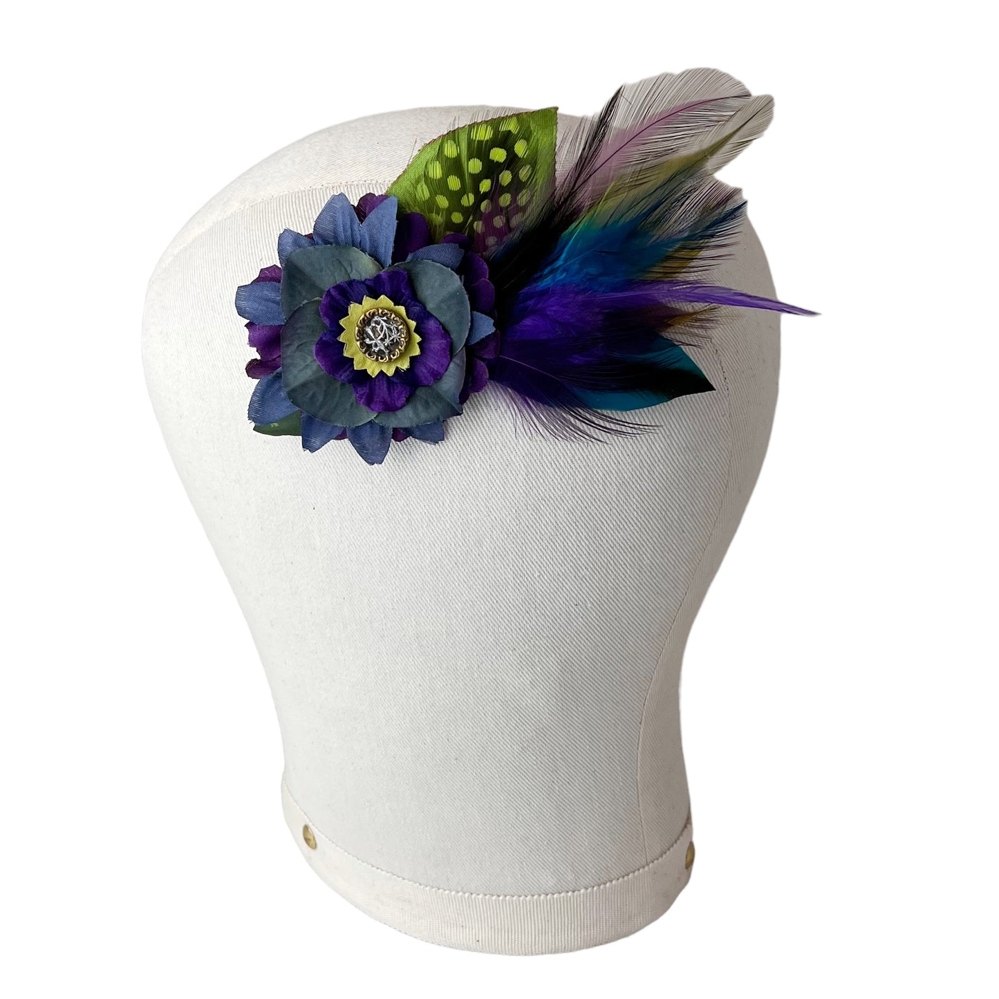 Small Flower Feather Hair Clip Navy Blue Violet Purple