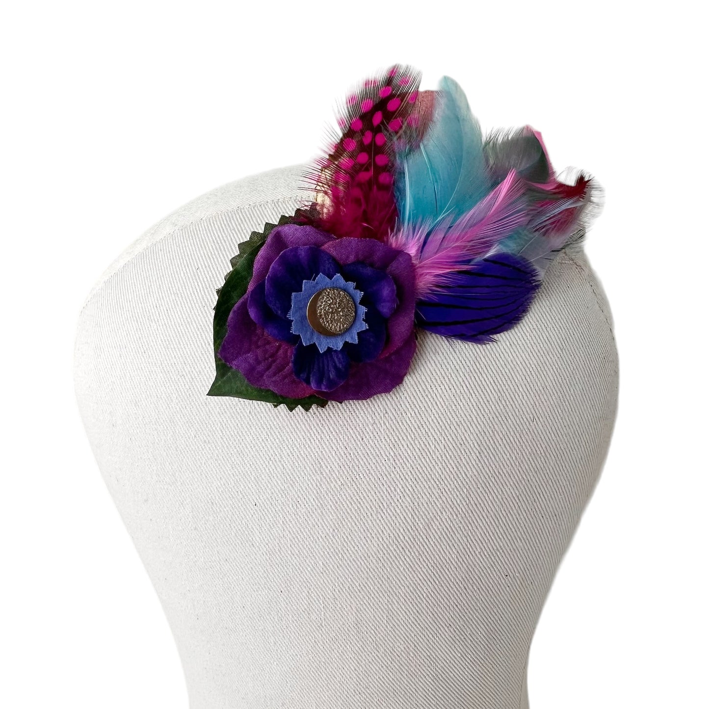 Small Flower Feather Button Hair Clip Purple Pink Light Blue