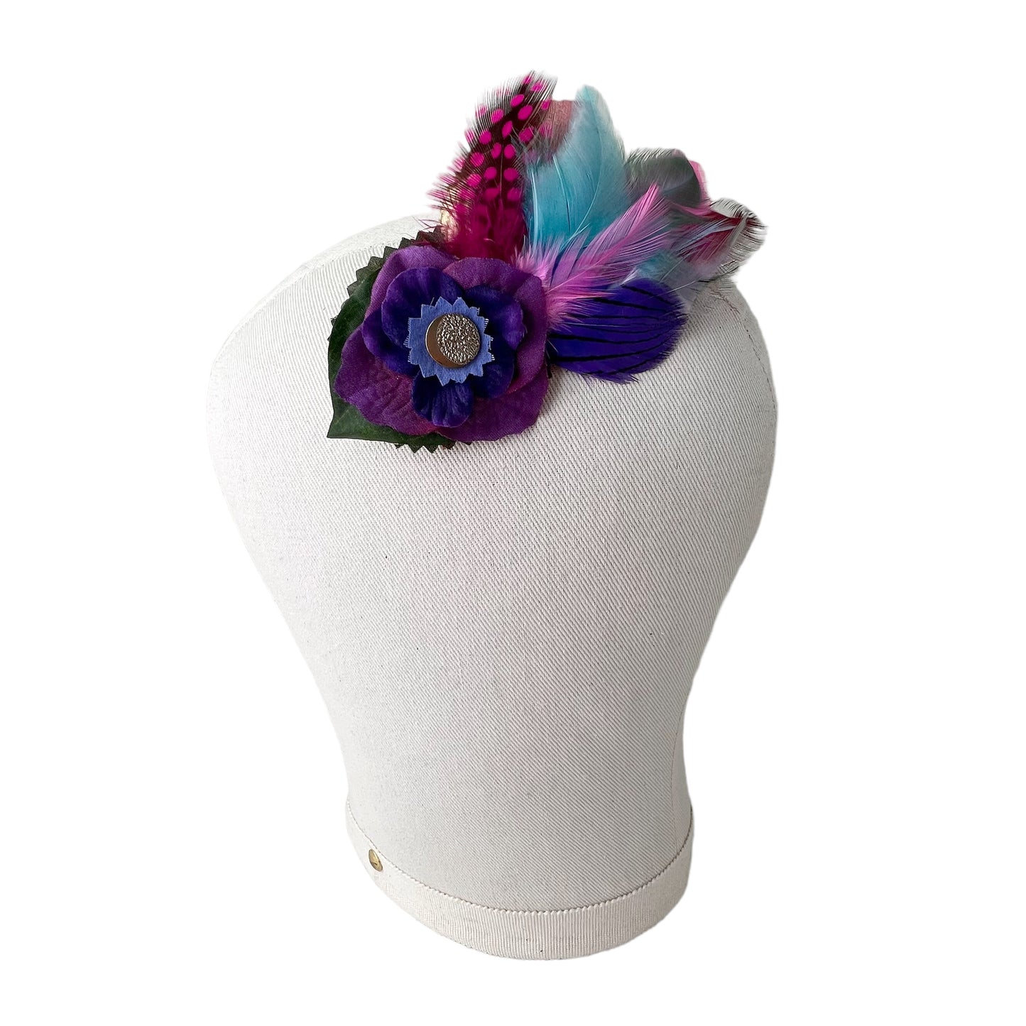Small Flower Feather Button Hair Clip Purple Pink Light Blue