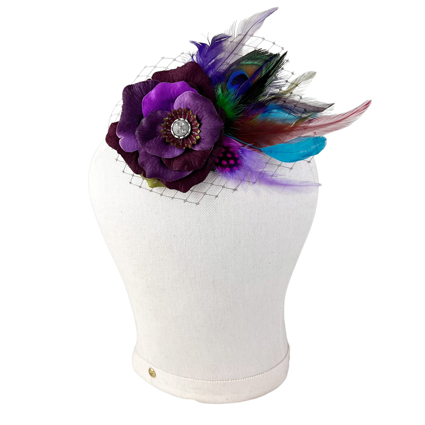 Purple Peacock Rose Fascinator Hair Clip